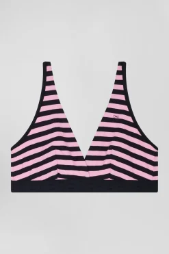 Navy blue and pink striped stretch cotton jersey bra