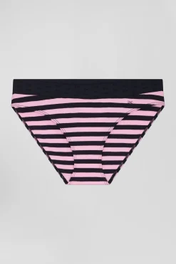 Navy blue and pink striped stretch cotton jersey brief
