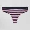Navy blue and pink striped stretch cotton jersey thong