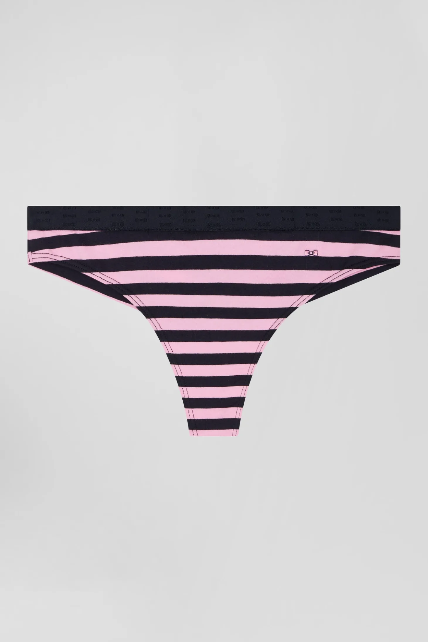 Navy blue and pink striped stretch cotton jersey thong