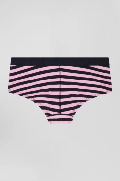 Navy blue and pink striped stretch cotton jersey shorty brief