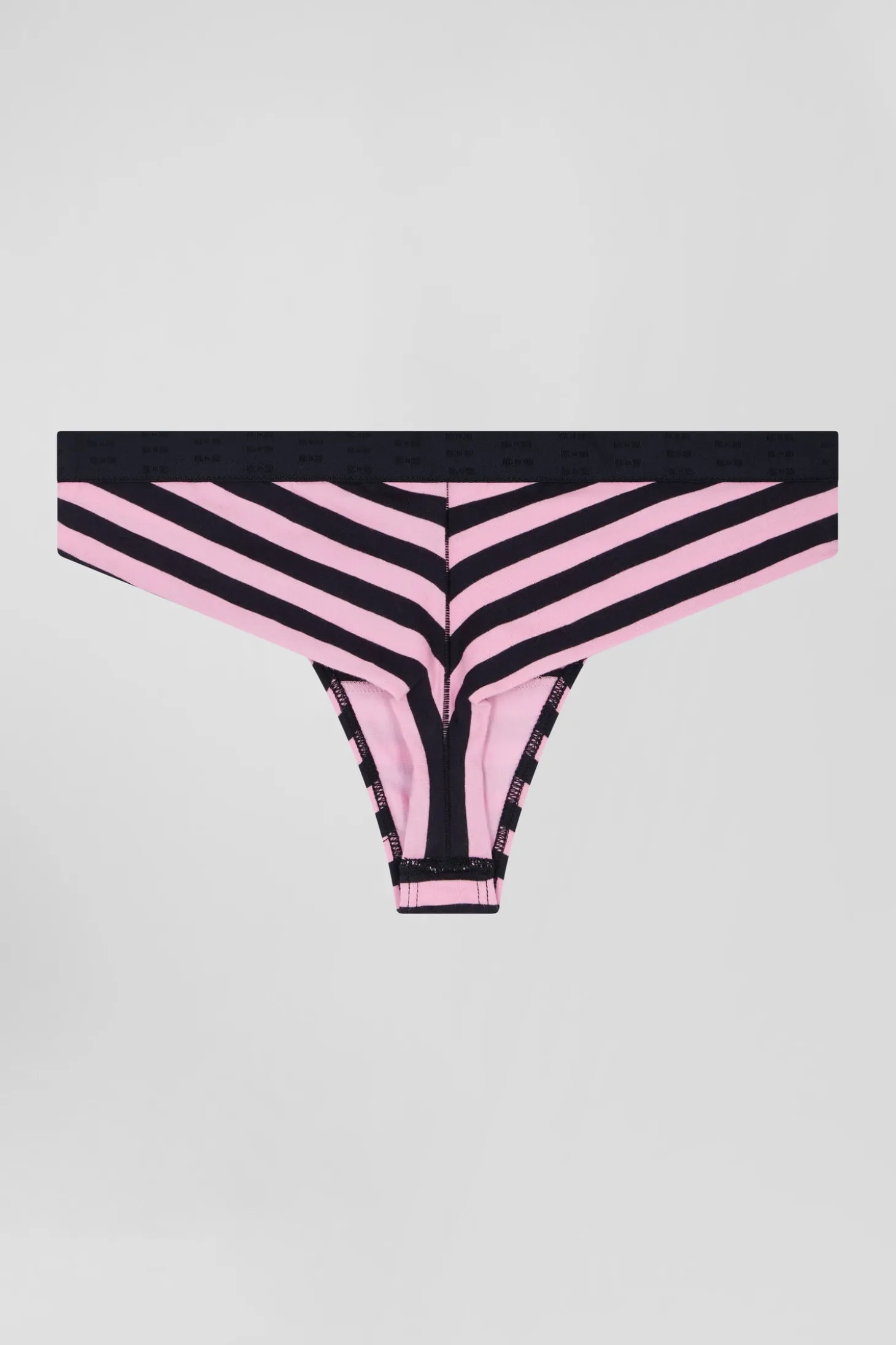 Navy blue and pink striped stretch cotton jersey thong