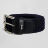 Navy blue braided belt with silver metal buckle