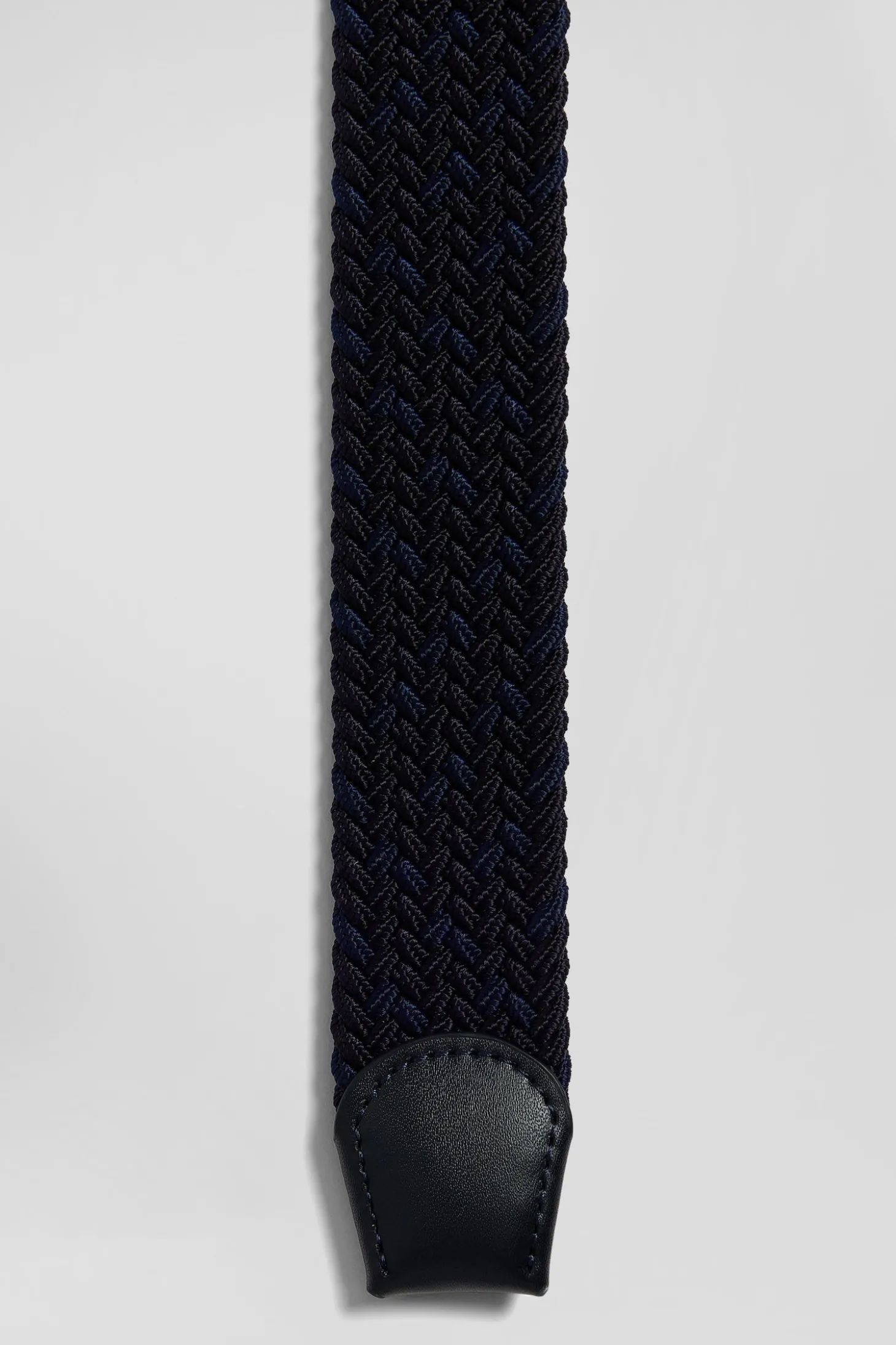 Navy blue braided belt with silver metal buckle