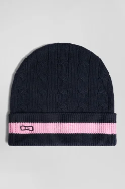 Navy blue cable knitted cotton beanie