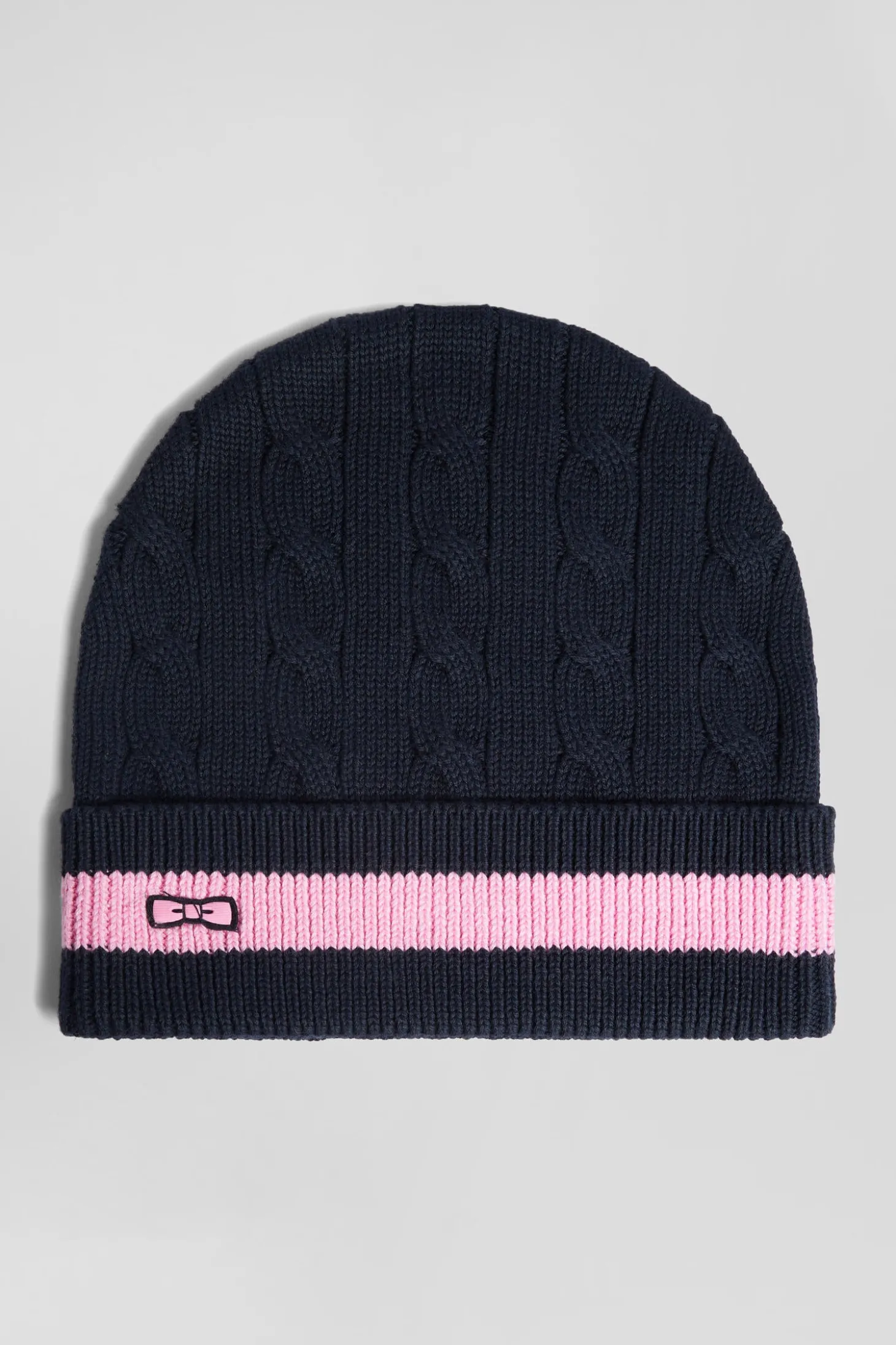 Navy blue cable knitted cotton beanie