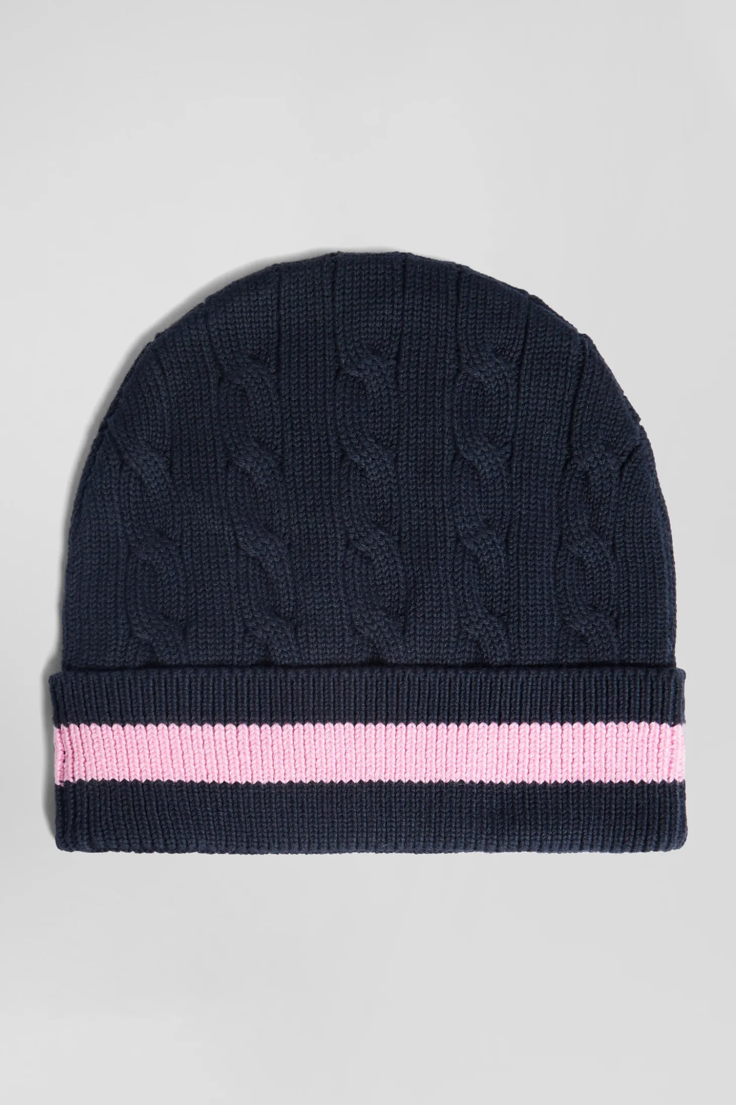 Navy blue cable knitted cotton beanie