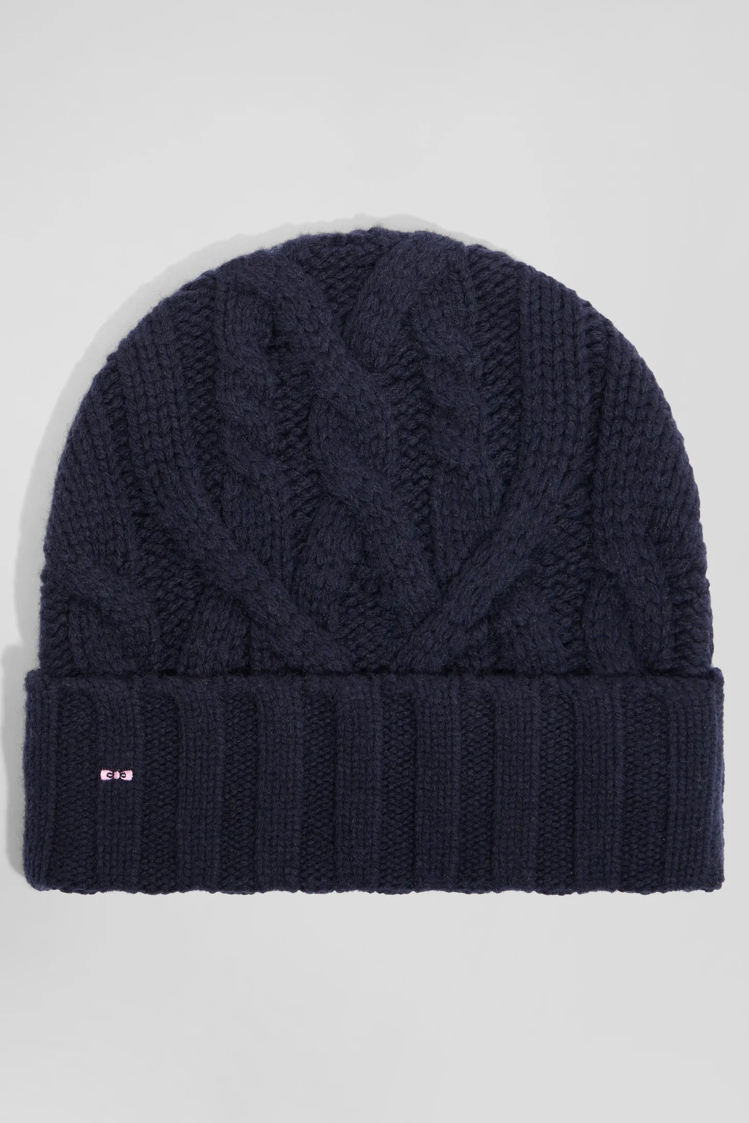Navy blue cable knitted wool beanie