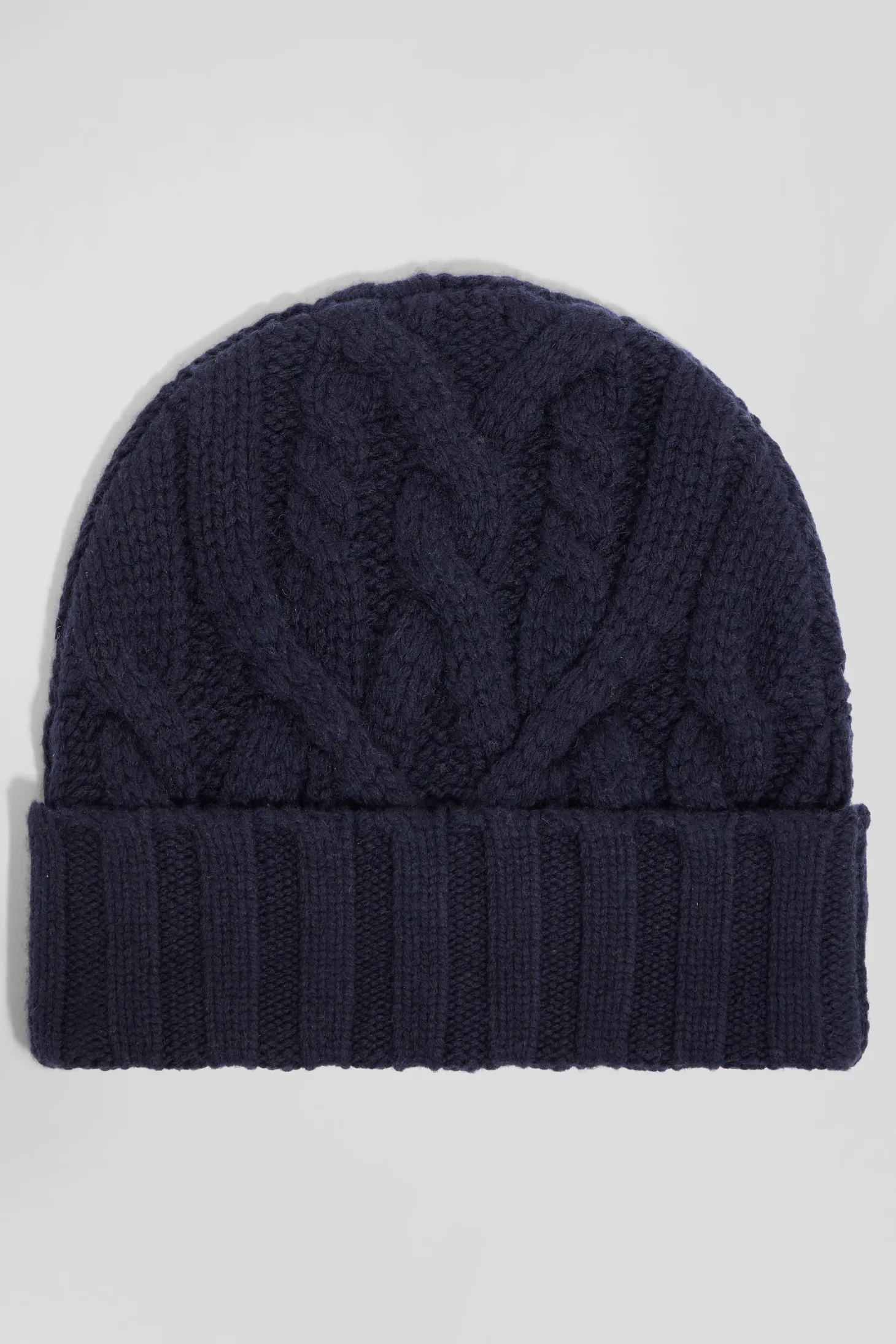 Navy blue cable knitted wool beanie