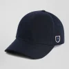 Navy blue cap with rubber badge and tricolour trim