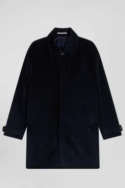 Navy blue checkered cotton blend coat