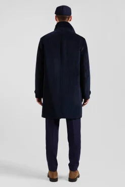 Navy blue checkered cotton blend coat