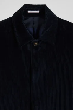 Navy blue checkered cotton blend coat