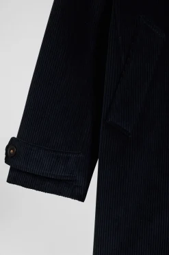 Navy blue checkered cotton blend coat