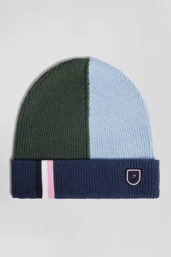 Navy blue colourblock cotton beanie
