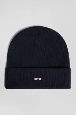 Navy blue cotton and cashmere beanie