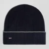 Navy blue cotton and cashmere beanie with contrasting trim