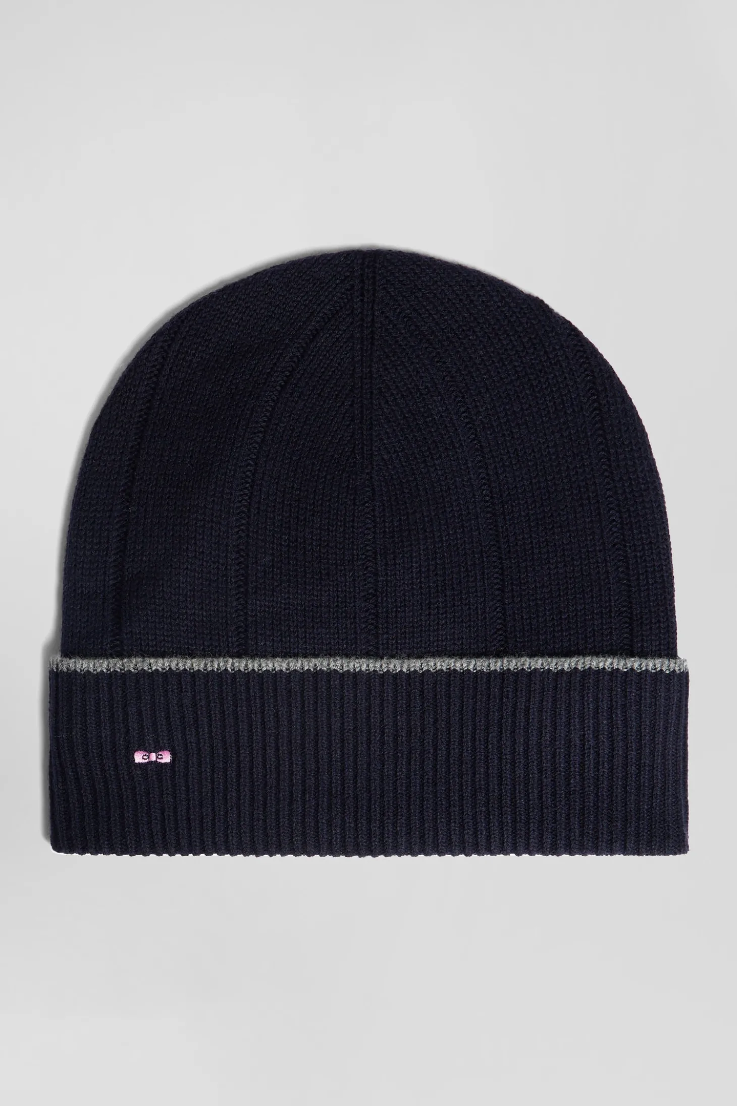 Navy blue cotton and cashmere beanie with contrasting trim