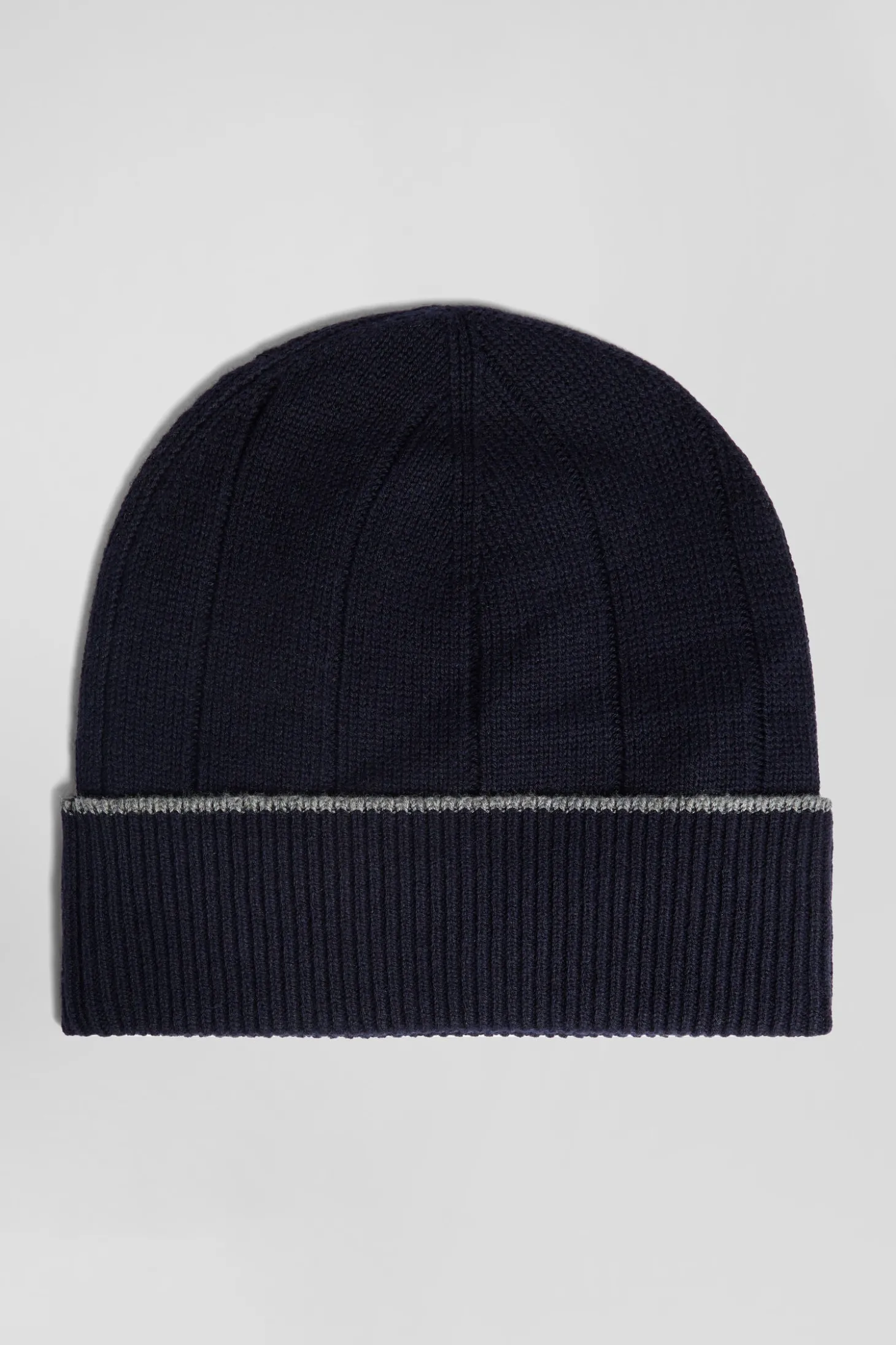 Navy blue cotton and cashmere beanie with contrasting trim