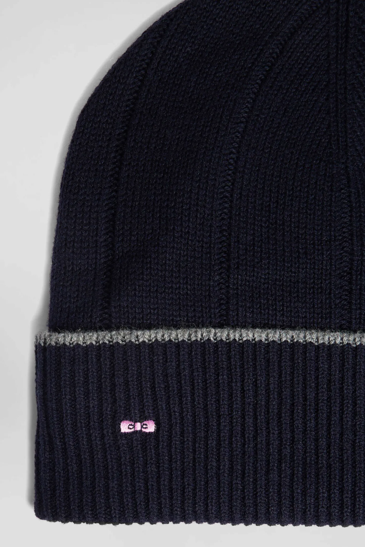 Navy blue cotton and cashmere beanie with contrasting trim
