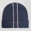 Navy blue cotton beanie with pink and white stripes