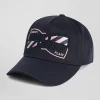 Navy blue cotton cap with bow tie embroidery and tie fabric patchwork