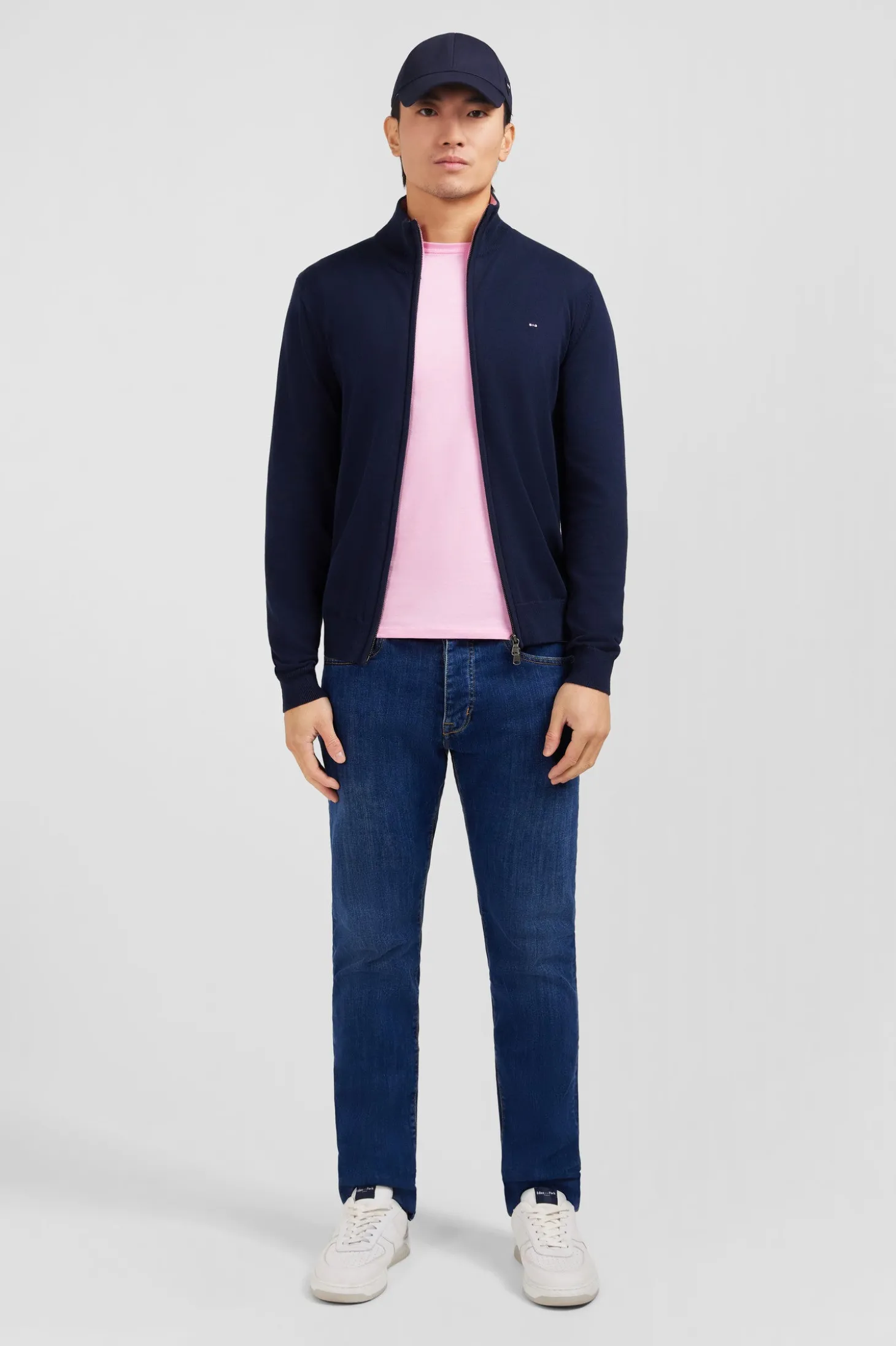 Navy blue cotton cardigan with zipper