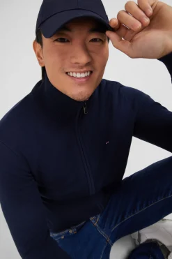Navy blue cotton cardigan with zipper