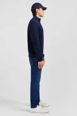 Navy blue cotton cardigan with zipper