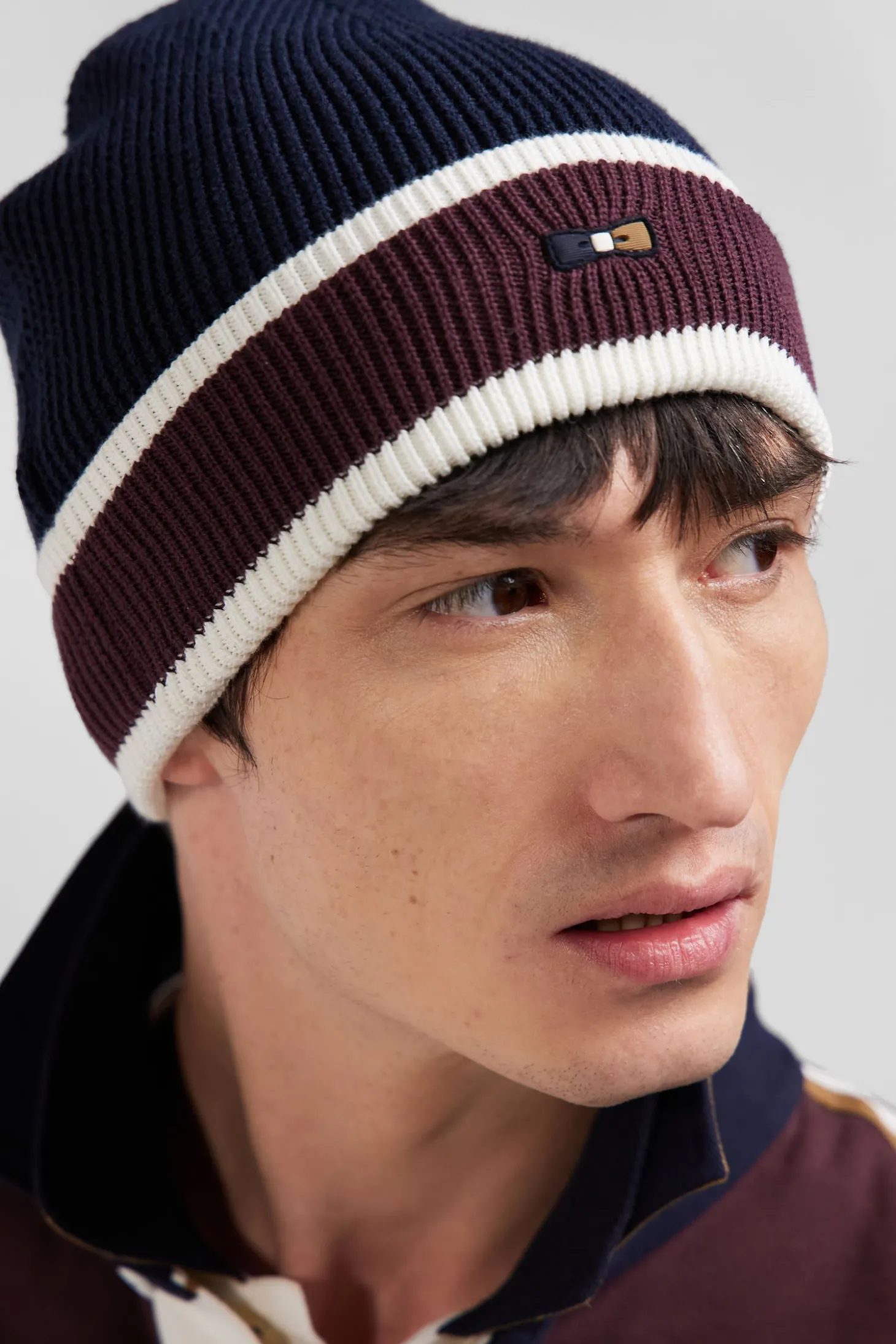 Navy blue cotton EP10 jacquard beanie