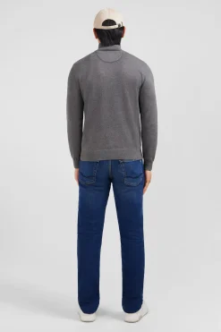 Navy blue cotton jersey jumper with trucker neck