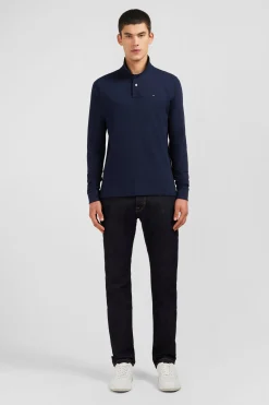 Navy blue cotton polo with contrasting neck