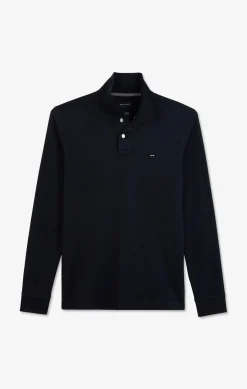 Navy blue cotton polo with contrasting neck