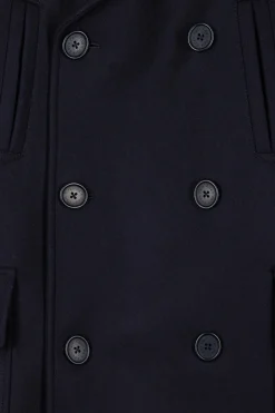 Navy blue double-breasted wool blend coat
