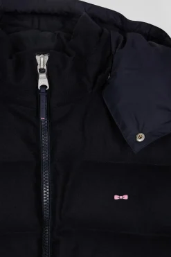 Navy blue flannel and nylon down jacket