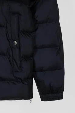 Navy blue flannel and nylon down jacket