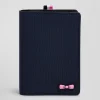 Navy blue French-style wallet with pink ribbon