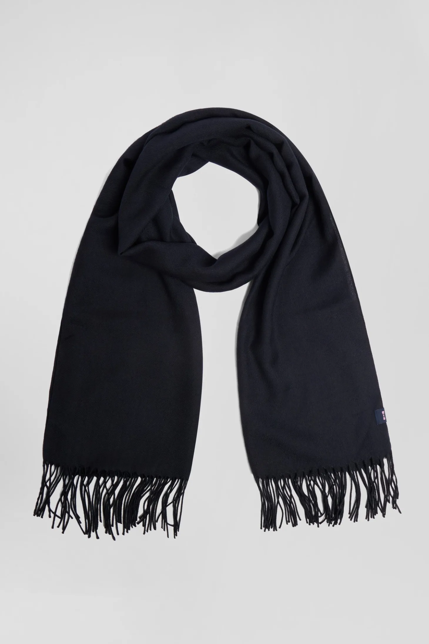 Navy blue fringed plain scarf
