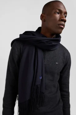 Navy blue fringed plain scarf