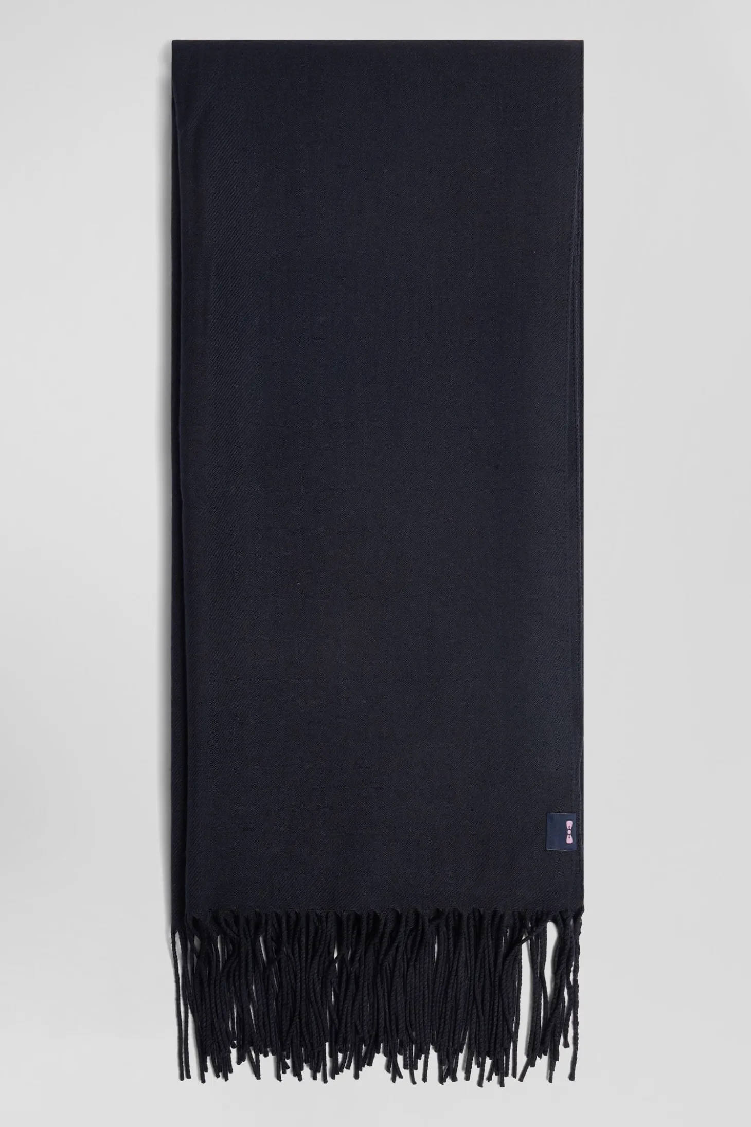 Navy blue fringed plain scarf