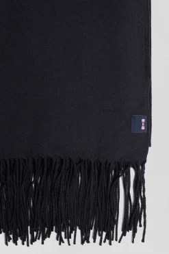 Navy blue fringed plain scarf