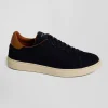 Navy blue grained leather low-top sneakers