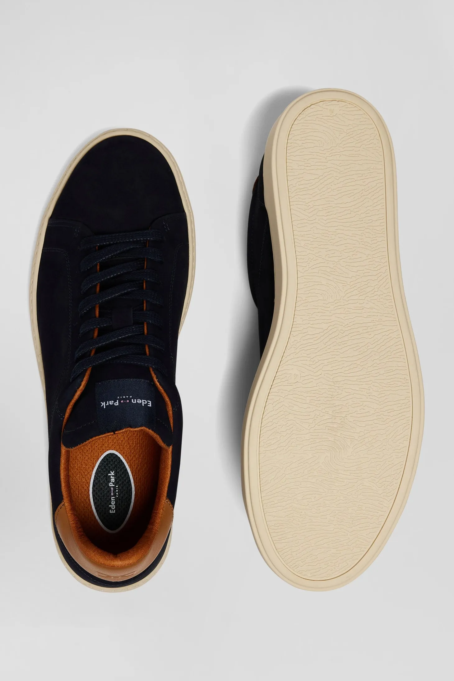 Navy blue grained leather low-top sneakers