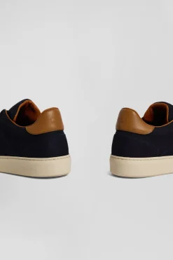 Navy blue grained leather low-top sneakers