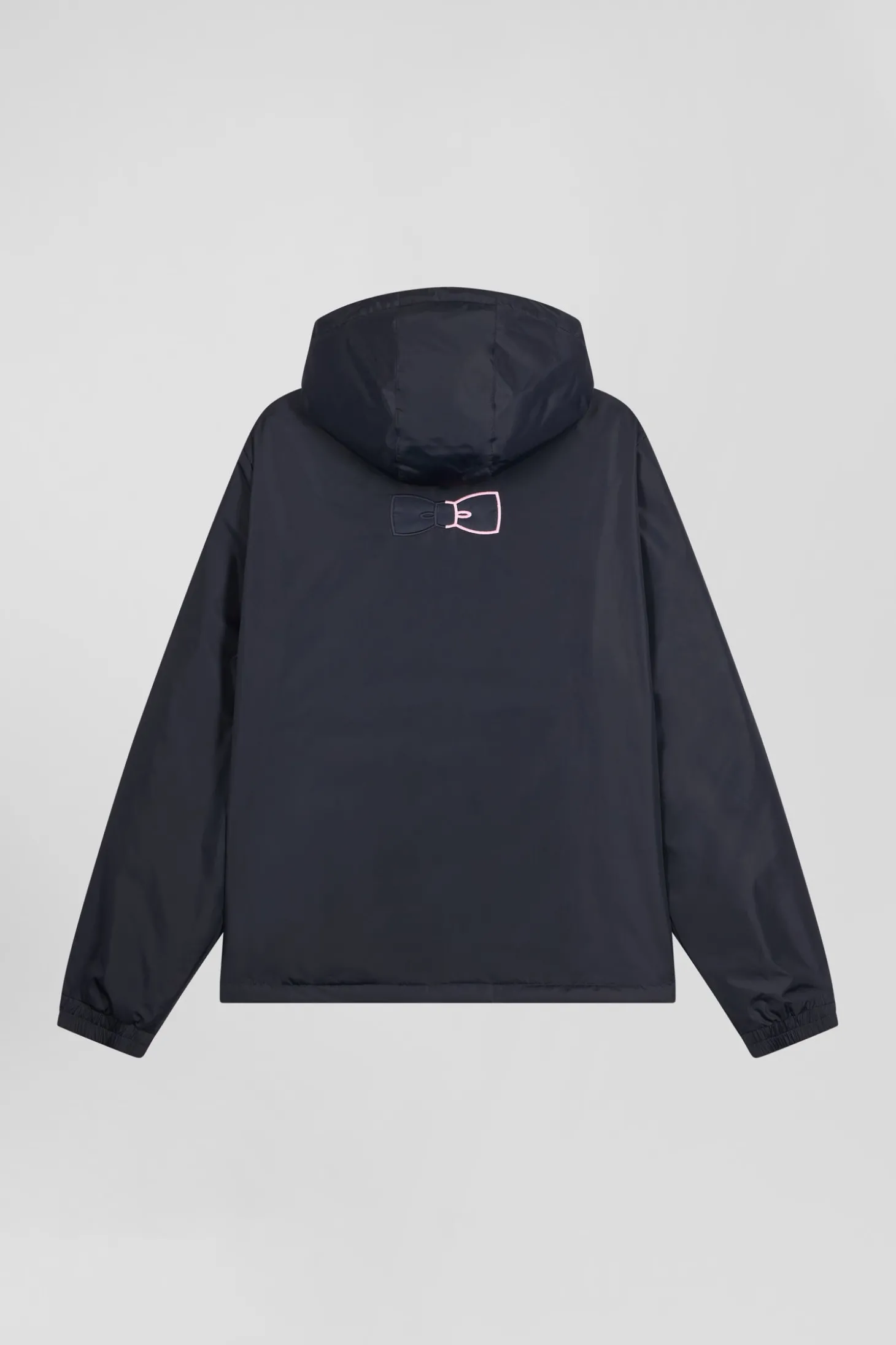 Navy blue hooded windbreaker jacket