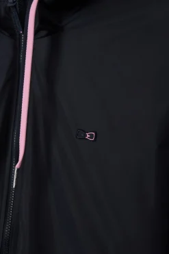 Navy blue hooded windbreaker jacket