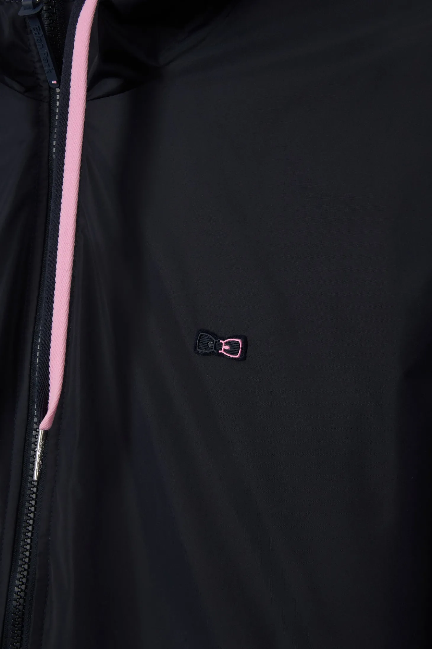 Navy blue hooded windbreaker jacket