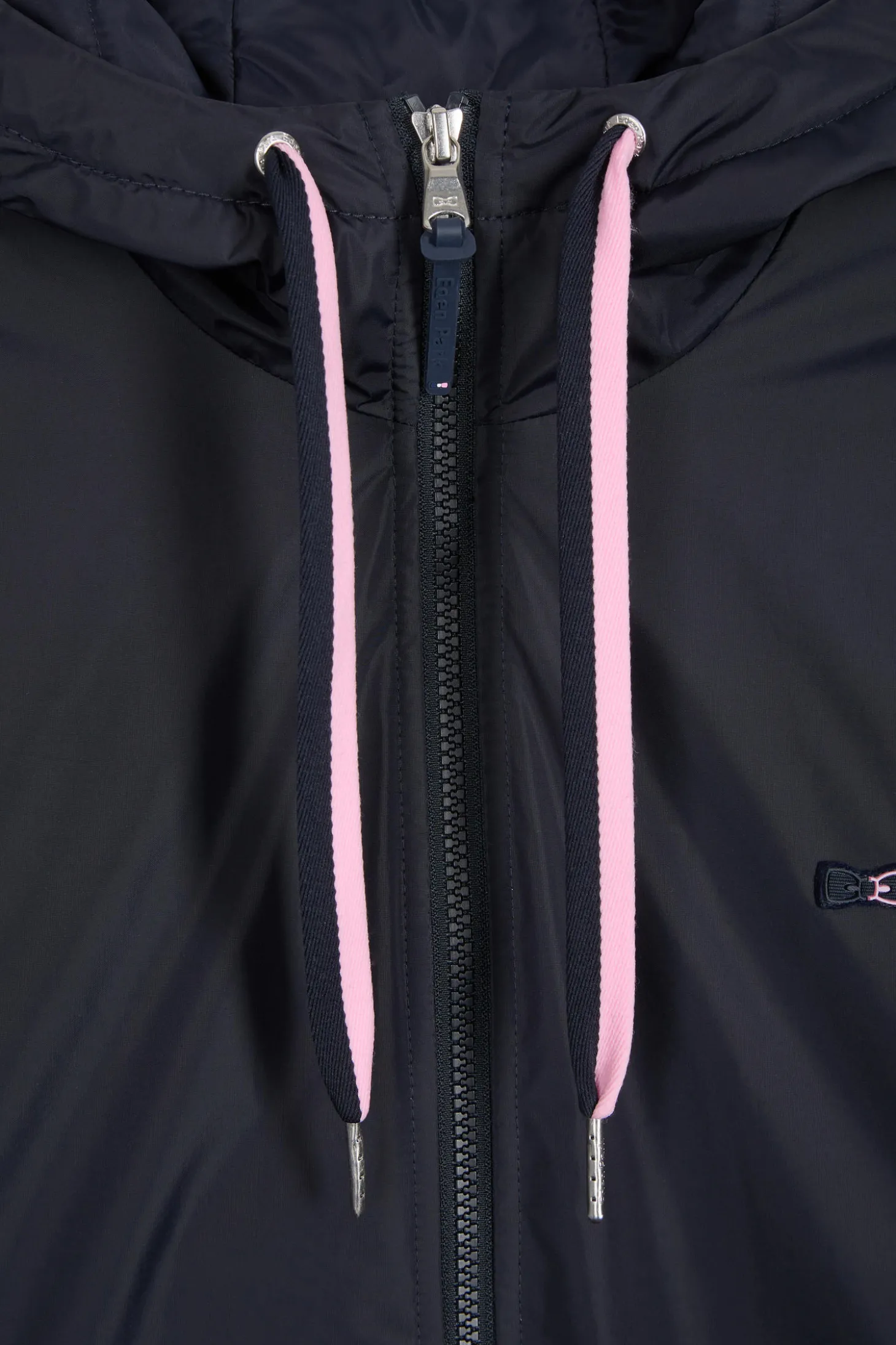 Navy blue hooded windbreaker jacket