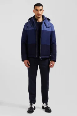 Navy blue hooded wool jersey jacket