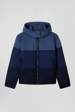 Navy blue hooded wool jersey jacket